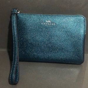 Metallic Teal Coach Wristlet